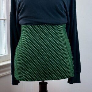 Zara Green and Black Geometric Knit Mini Skirt Medium Large Stretch Polka Dot